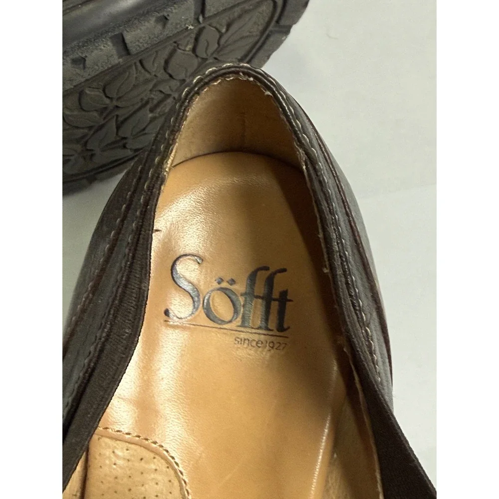 Sofft Leather Pumps Women 8.5 Brown Good‎ Slip On Block Heel Comfort Work Shoes